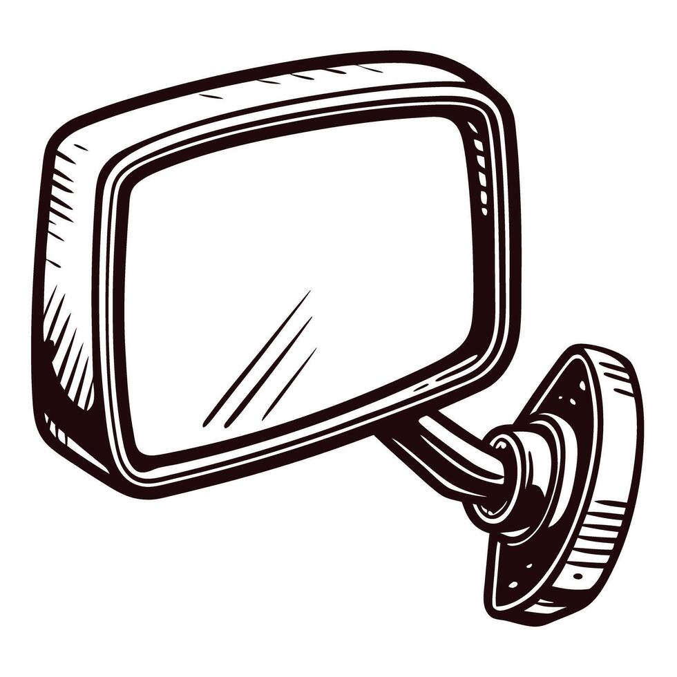 Vintage rearview mirror sketch in black and white vector