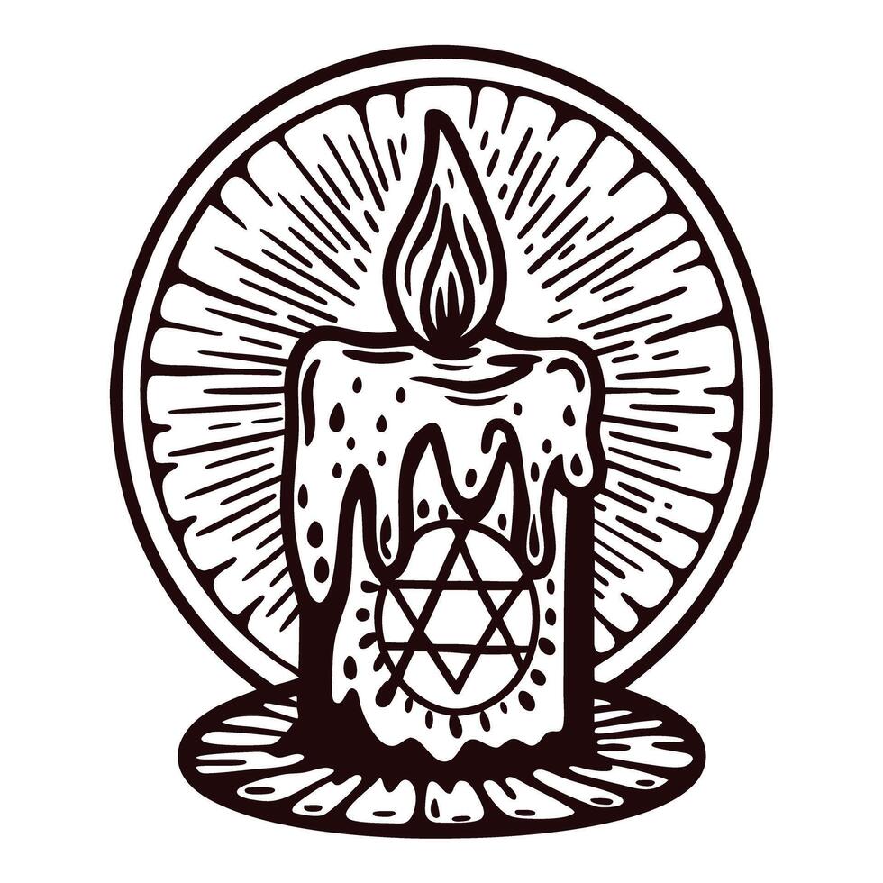 Gothic candle with pentagram symbol and radiating light vector
