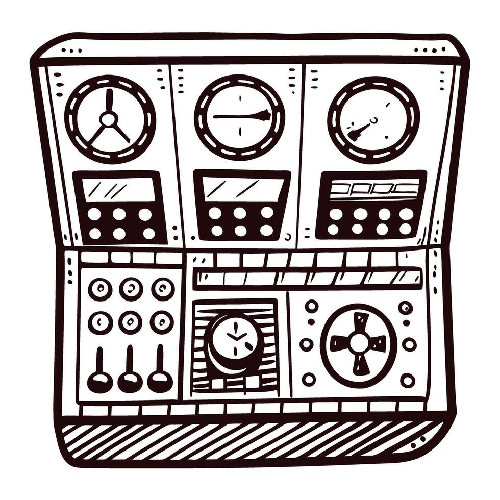 Vintage control panel with gauges and dials, retro technology design vector