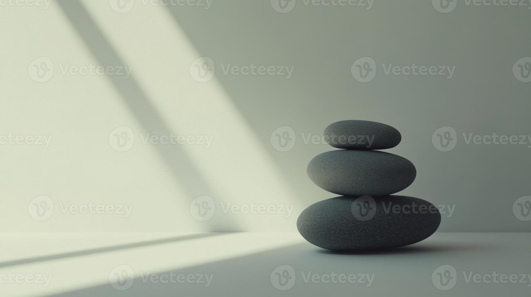 Stacked stones in a minimalist setting. Soft sunlight casts gentle shadows photo