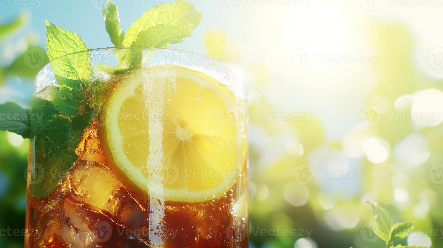 Refreshing iced tea drink with mint and lemon photo