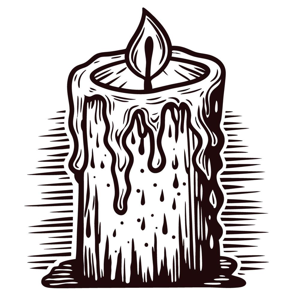 Intricate vintage candle with melting wax and flickering flame vector