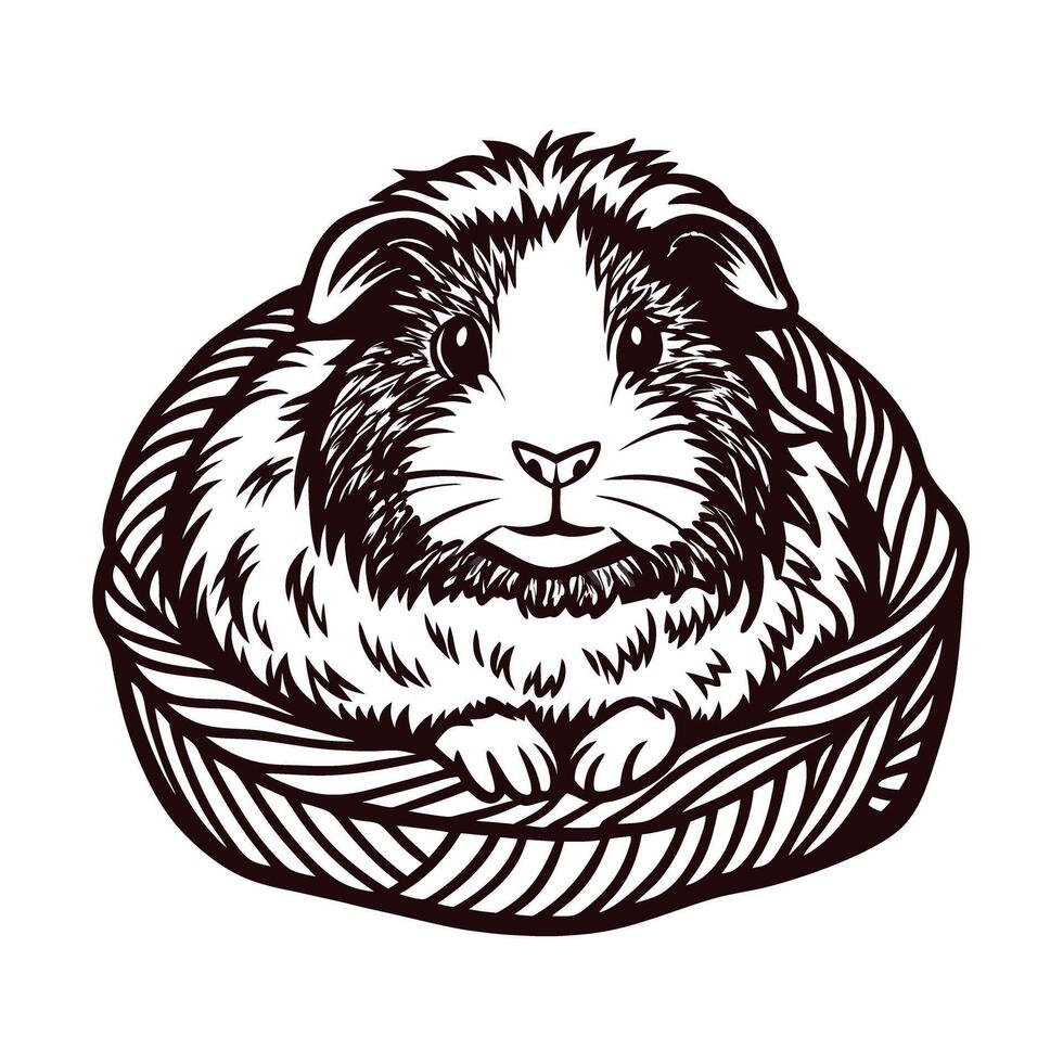 of a guinea pig resting in a cozy wicker basket vector