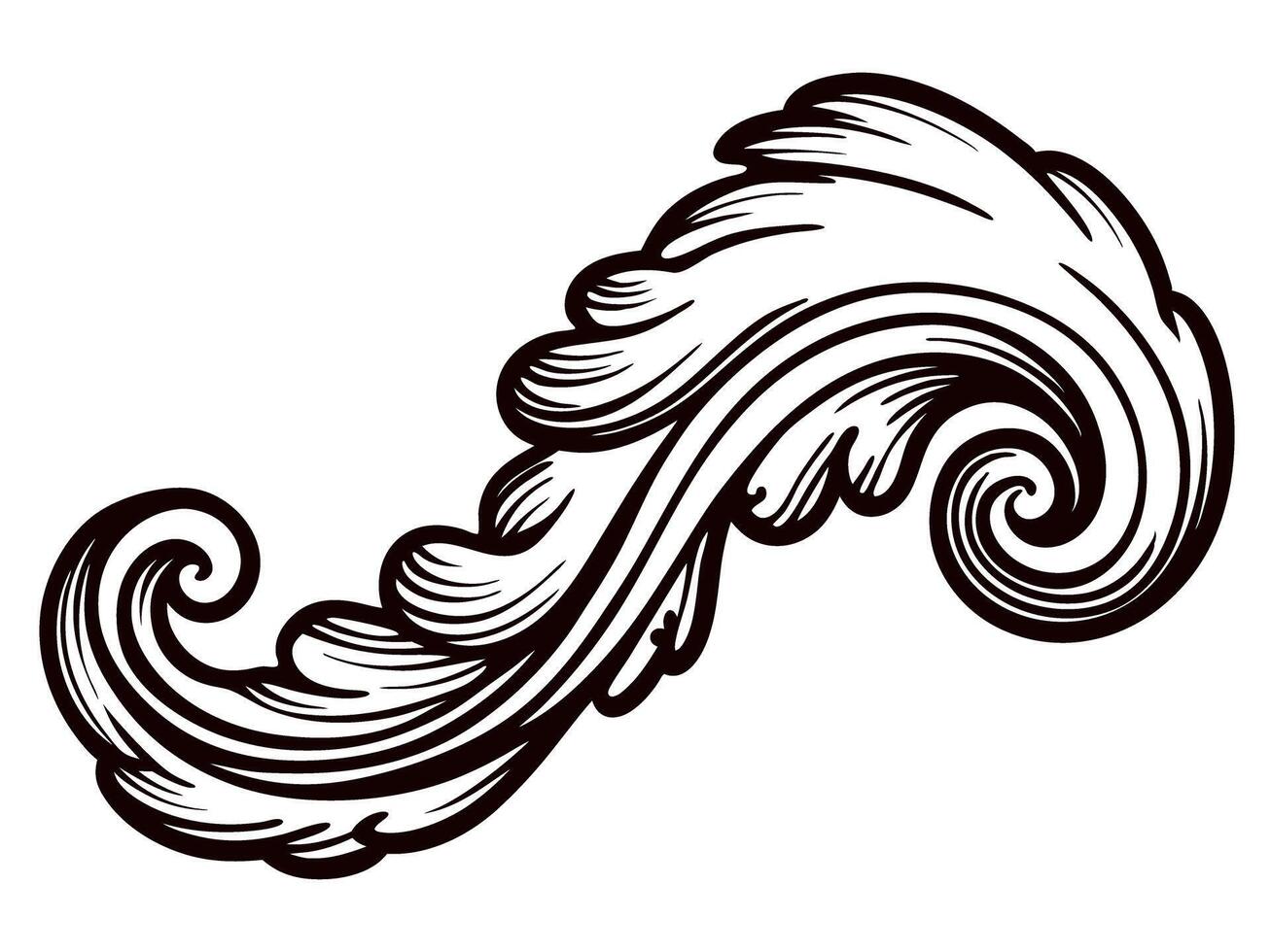 Intricate baroque decorative element with curved leaf design in black and white vector