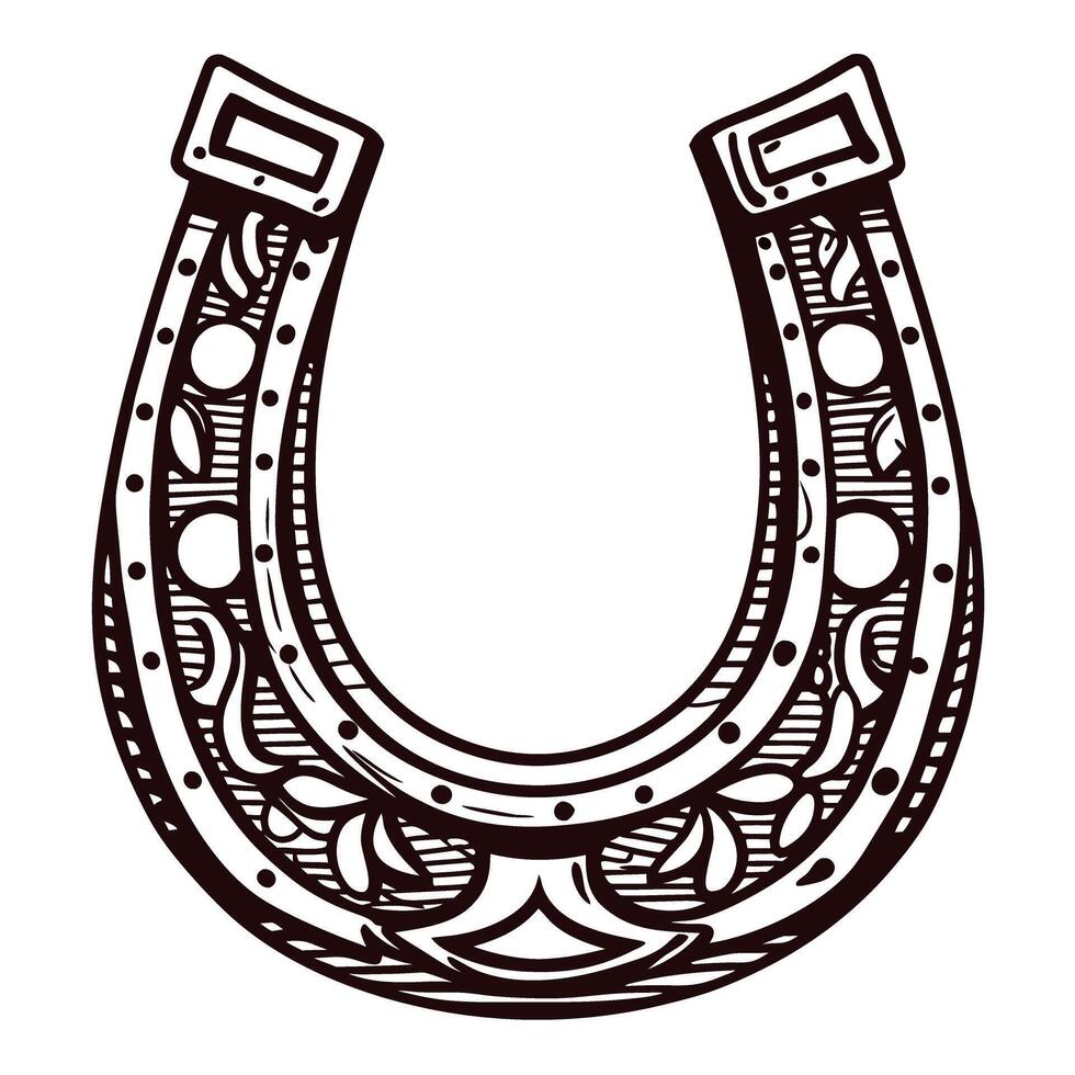 Decorative horseshoe with intricate patterns in black and white vector