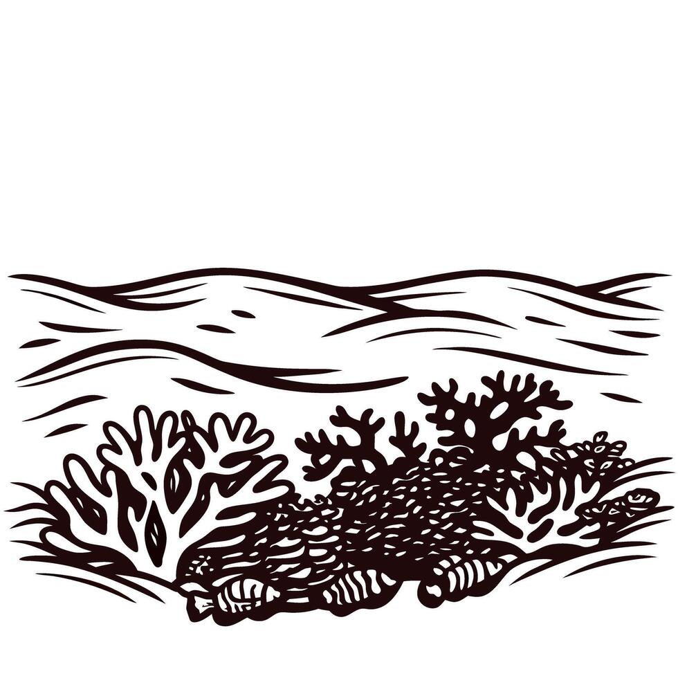 Marine coral reef with ocean waves and abstract nature patterns vector
