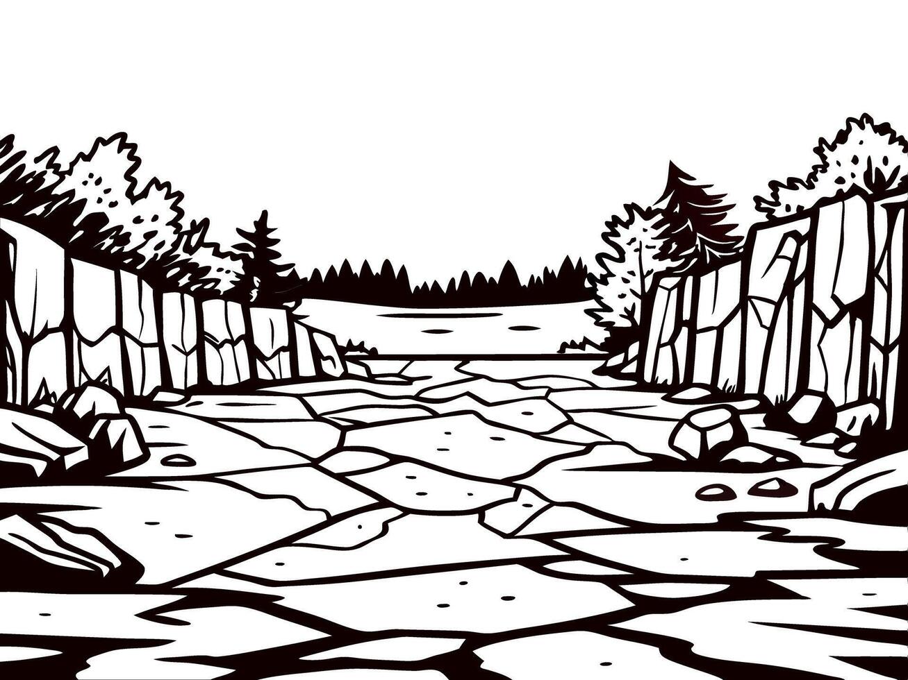 Scenic rocky landscape with forested background and clear sky vector