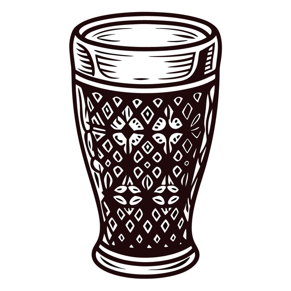 Intricate wooden tumbler with floral and geometric patterns in black and white art vector