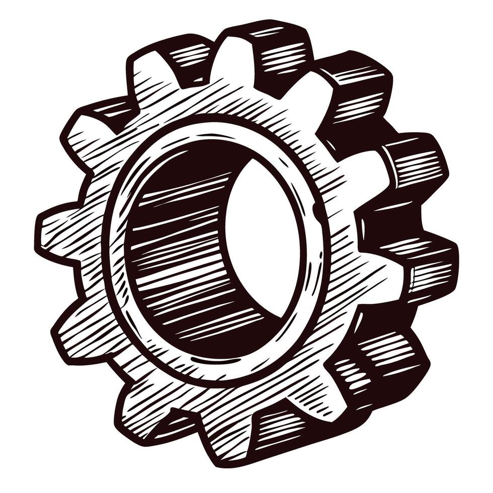 Detailed sketch of a mechanical gear in vintage vector