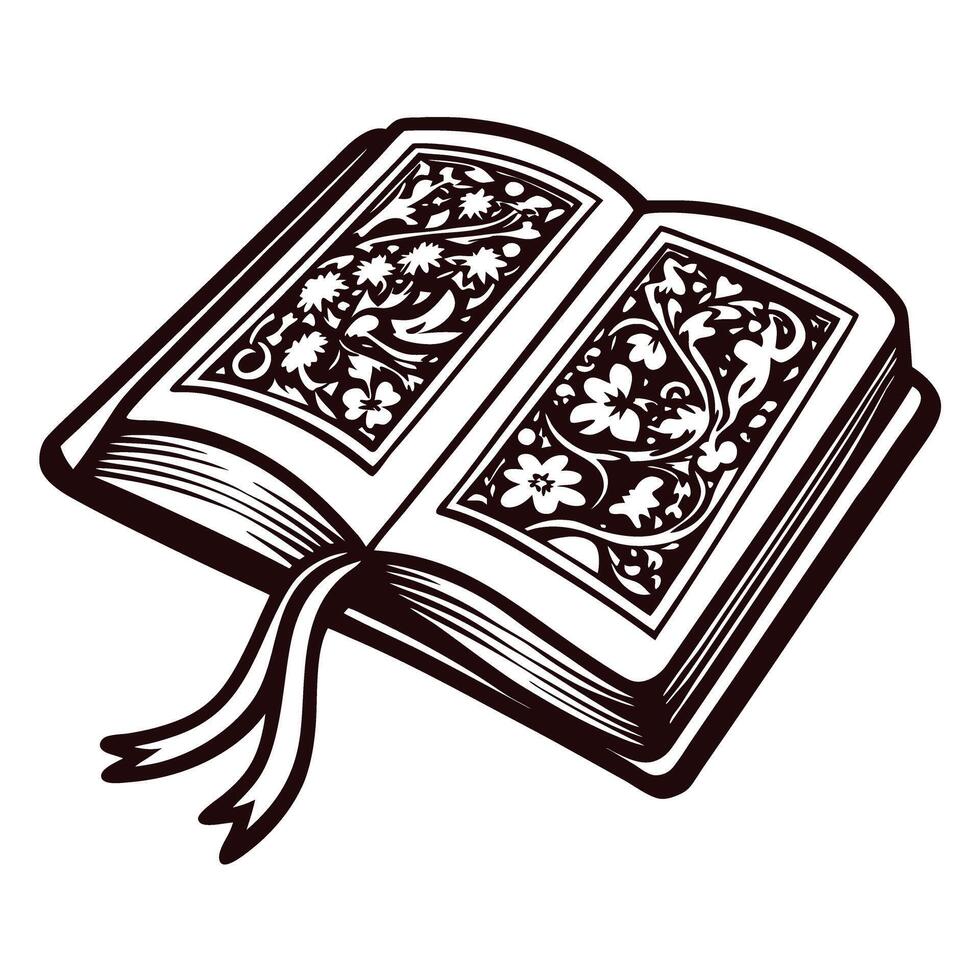 Open decorative book with floral patterns, symbolizing storytelling and literature vector