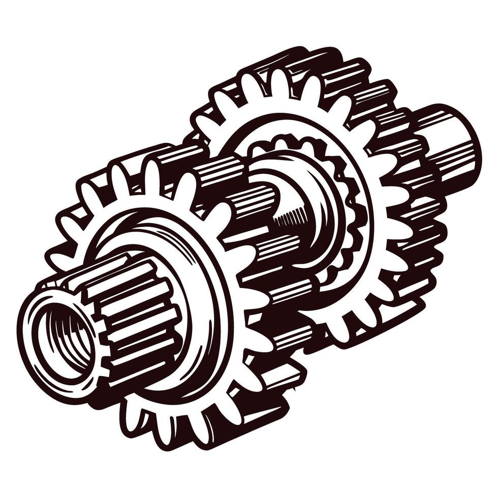 Intricate gear mechanism featuring interlocking cogs and engineering precision vector
