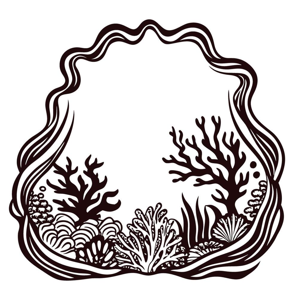 Underwater coral frame with vibrant seaweed and shells vector