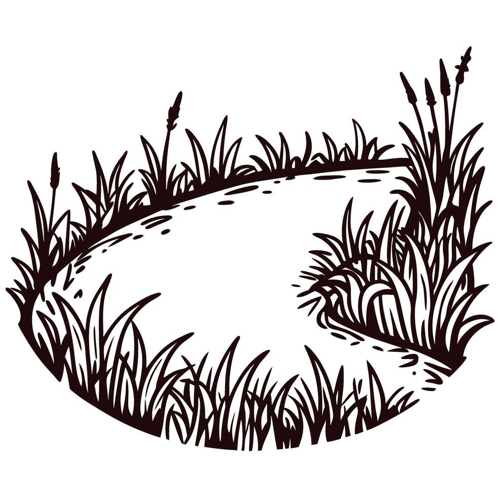 Pathway through dense wild grass in nature with curved trail clearly visible vector