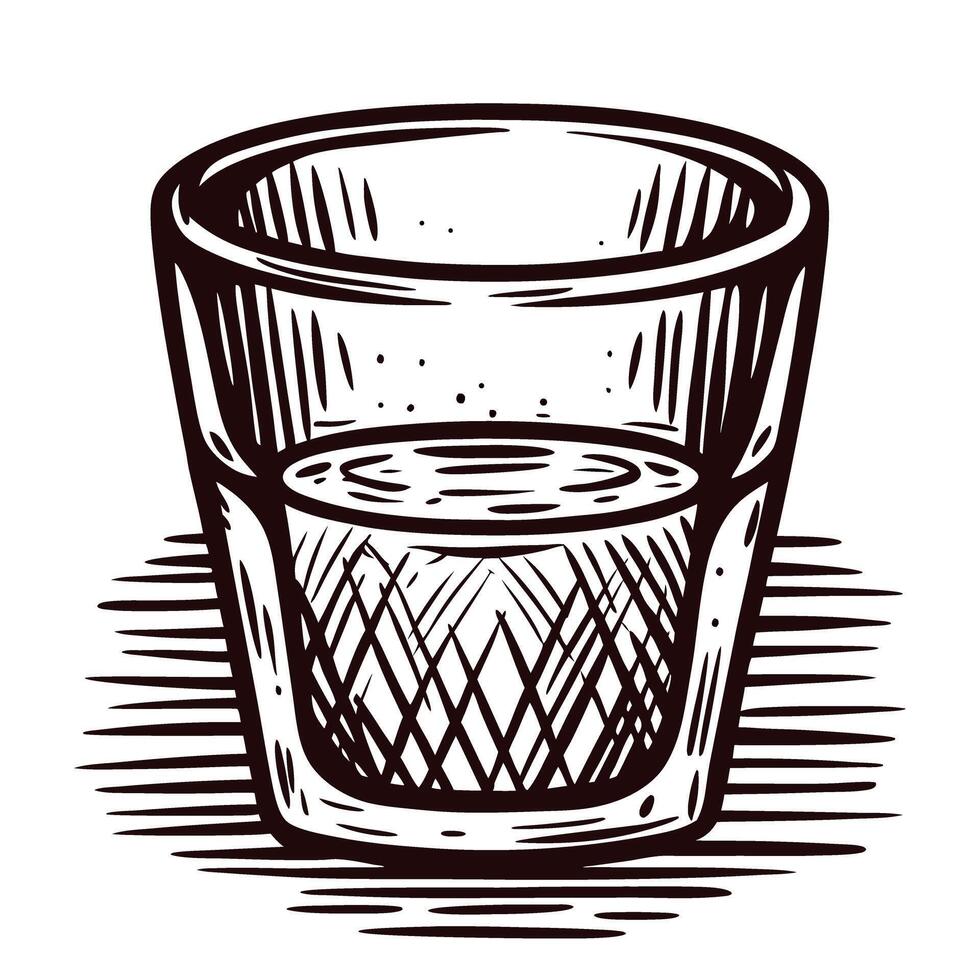 Detailed hand drawn sketch of a whiskey glass with intricate patterns and shadows vector