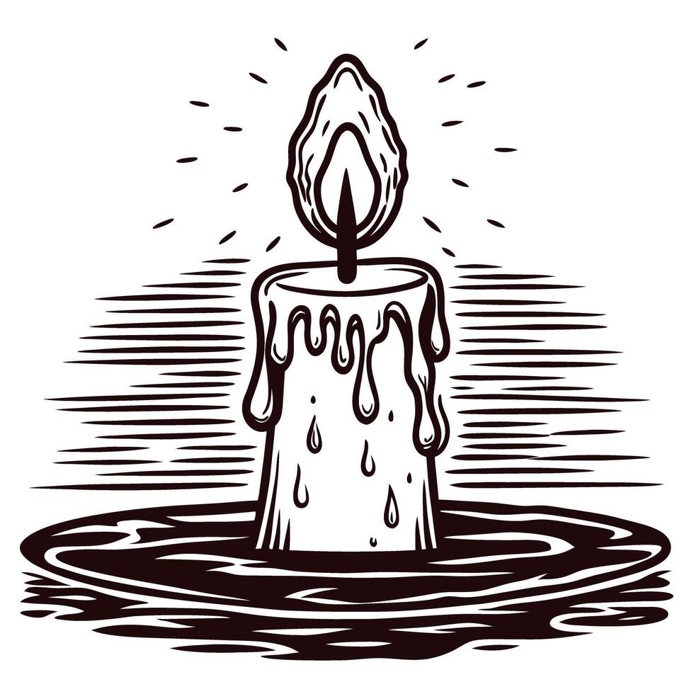 Melting candle with dripping wax in artistic black and white design vector