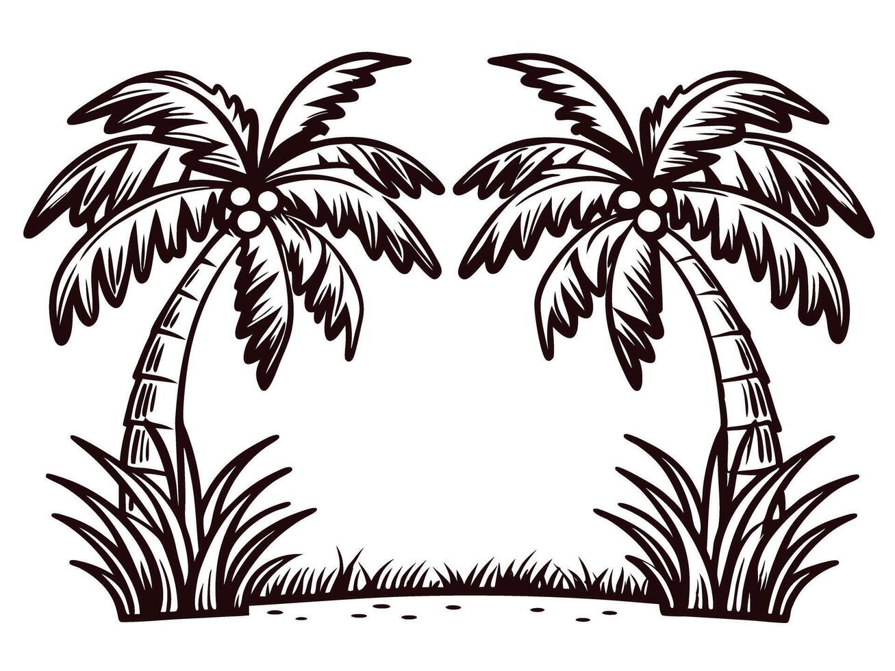 Tropical palm trees and grass silhouette for nature design vector