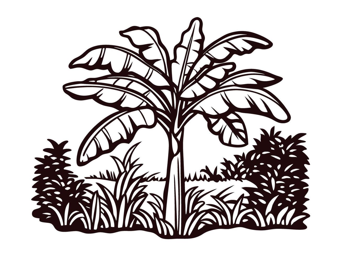 of a lush banana tree in a tropical landscape setting vector