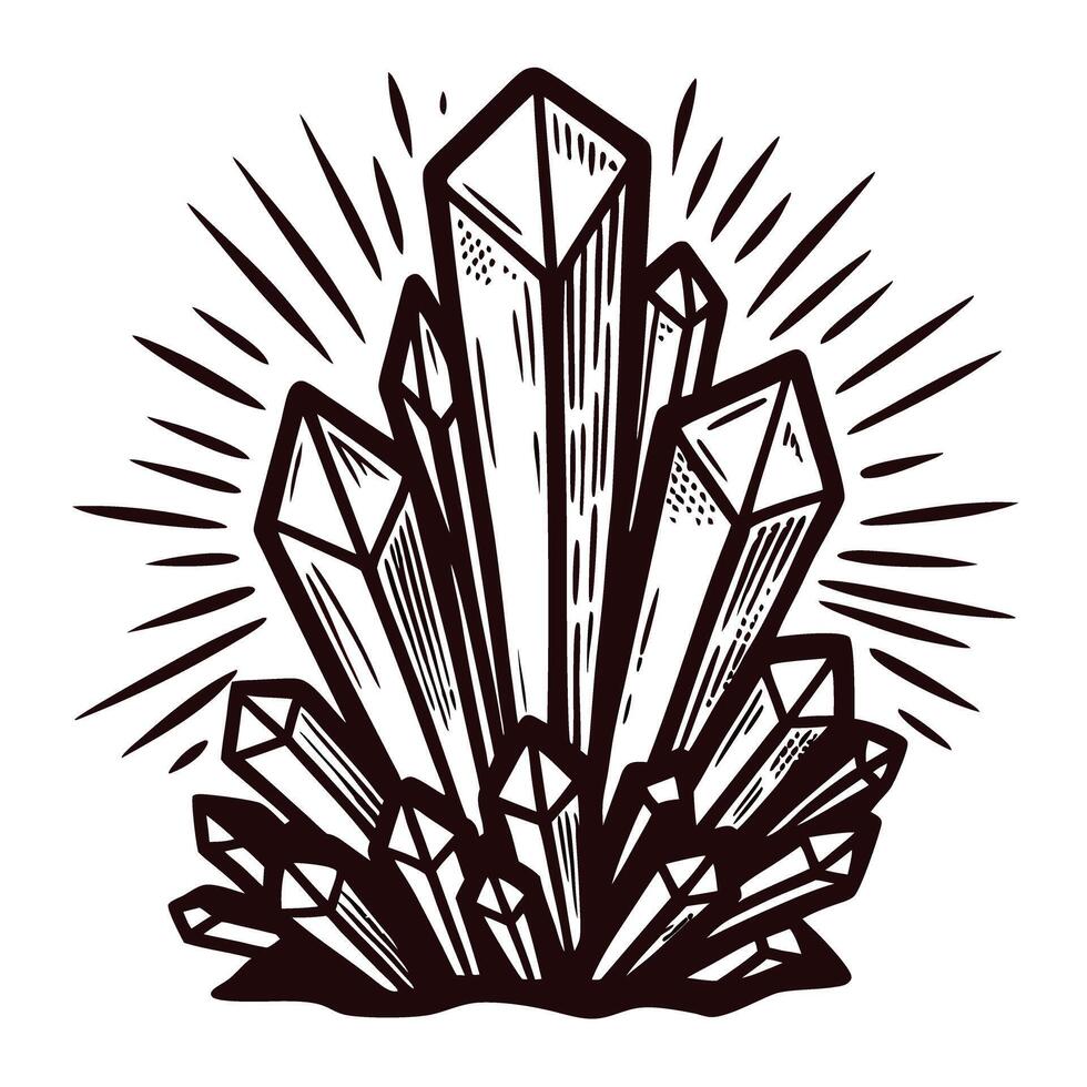 Intricate hand drawn crystal cluster with radiating lines vector