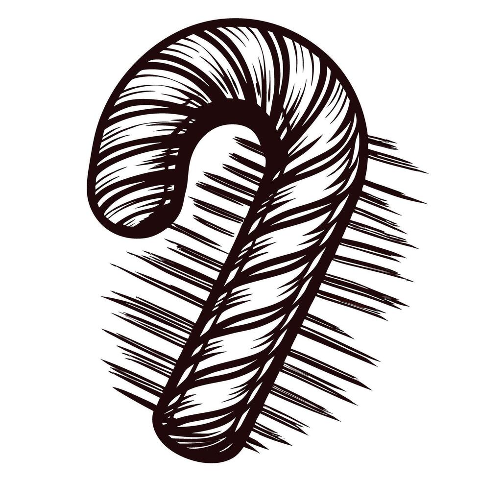 of a sketched candy cane with diagonal lines and shading effect vector