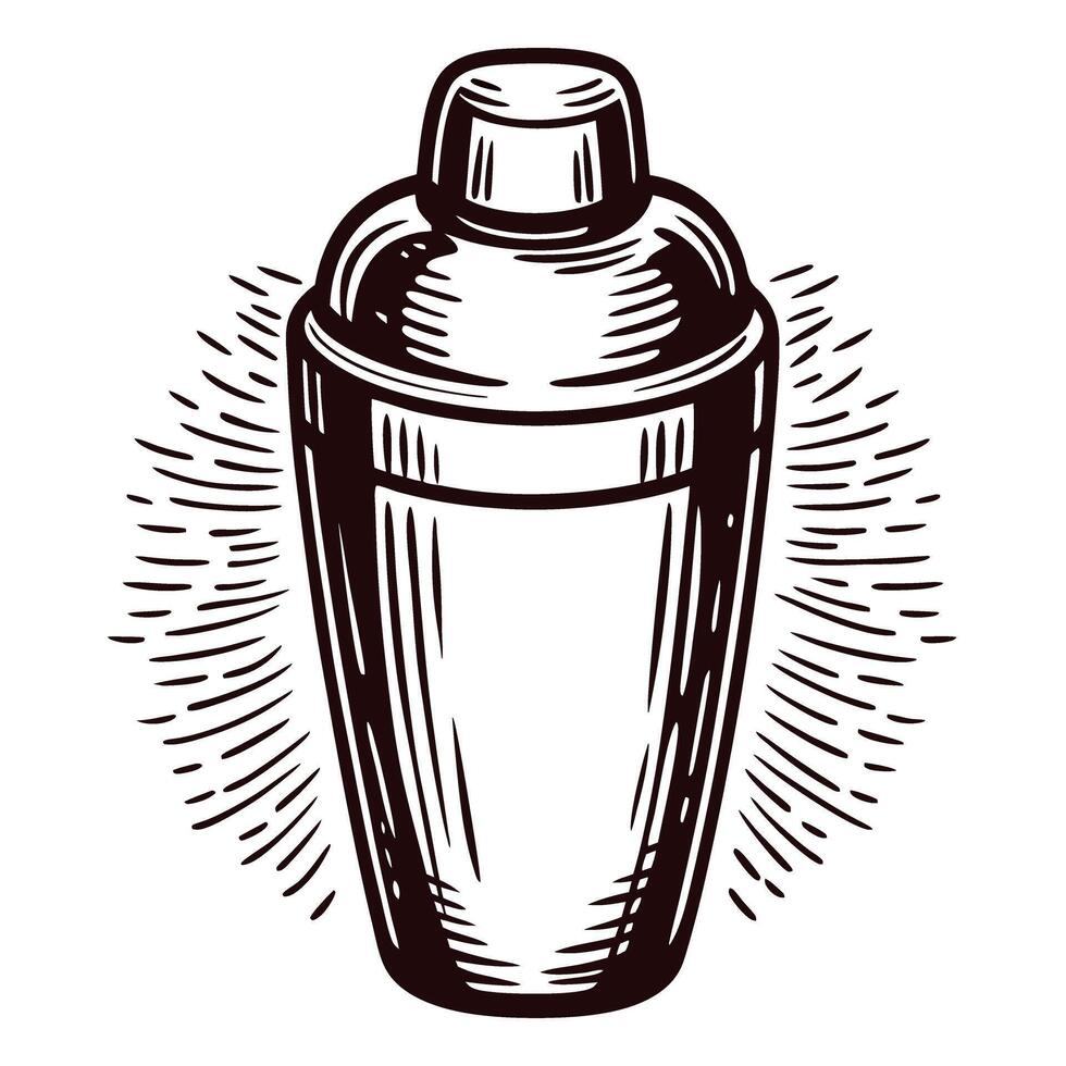 Vintage cocktail shaker with engraved details and radiating lines design vector