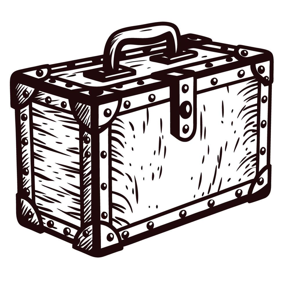 Vintage wooden treasure chest with metal accents and handle in rustic vector