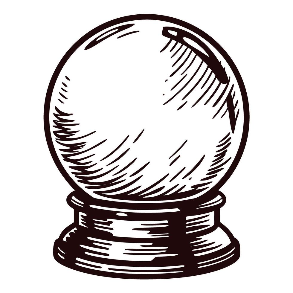 Hand drawn crystal ball on stand with detailed lines vector