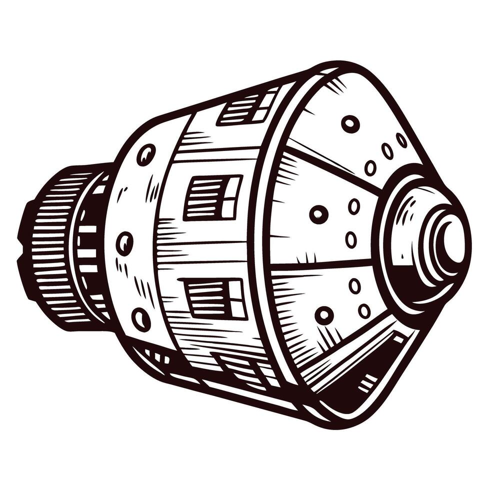Detailed black and white of a historic space capsule design vector