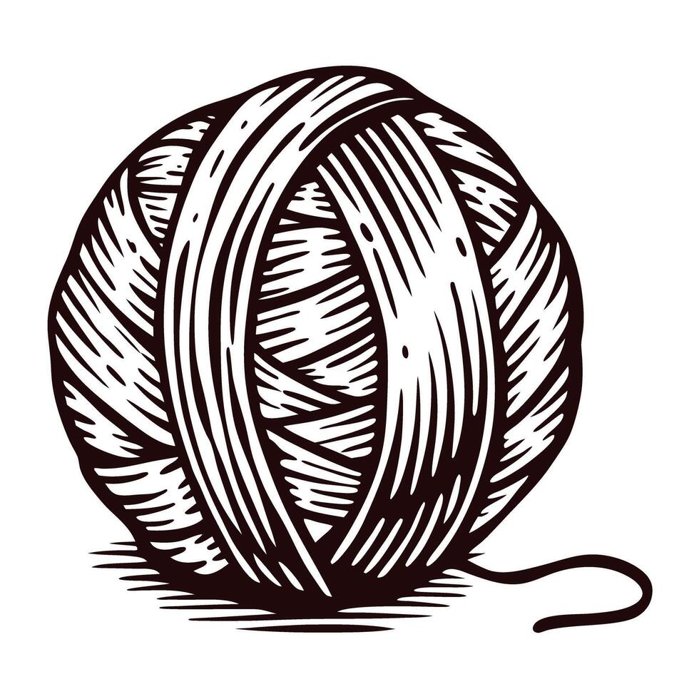 of yarn ball with detailed line art and texture vector