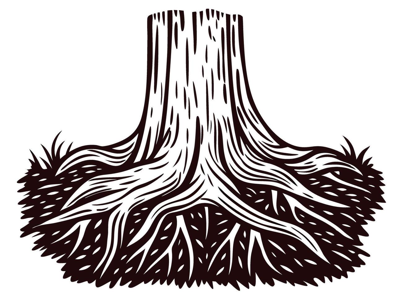 Tree stump with detailed roots on white background vector