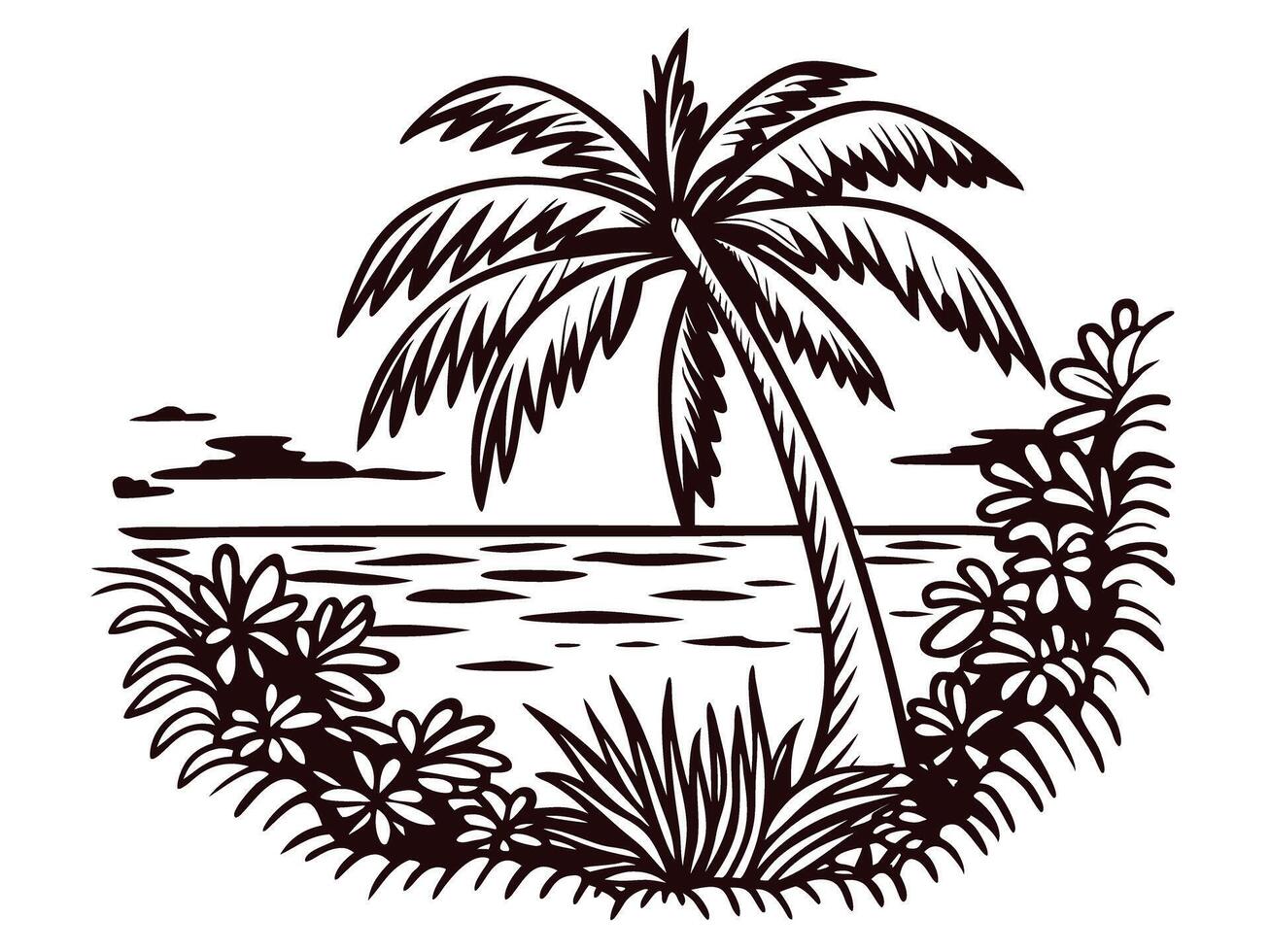Serene beach landscape featuring palm tree and ocean view vector
