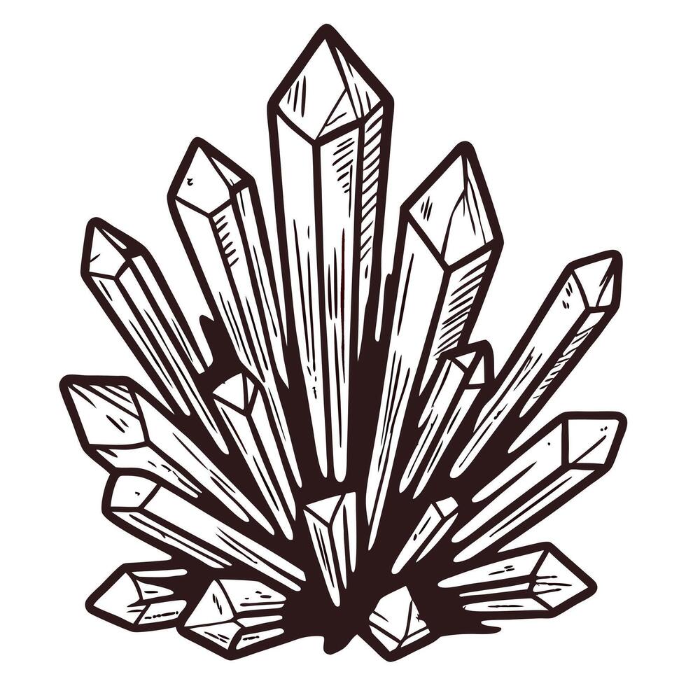 Intricate black and white crystal formation with multiple angular facets and sharp edges vector