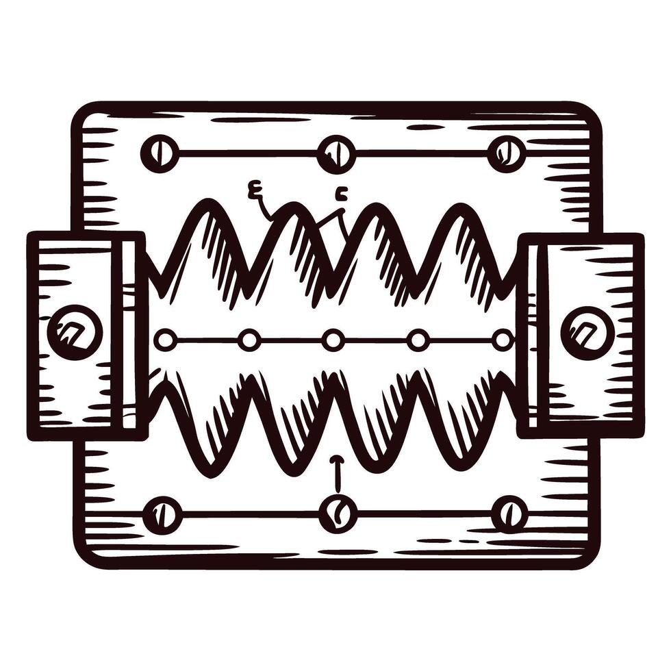 Intricate hand drawn of a mechanical spring with zigzag pattern vector
