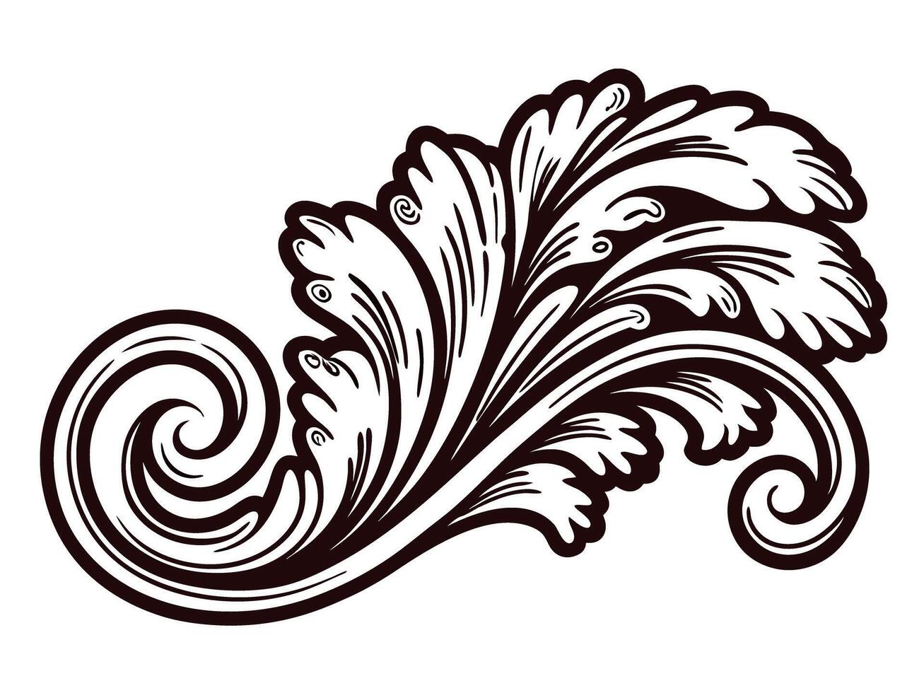 Intricate black and white floral design with flowing leaf patterns vector