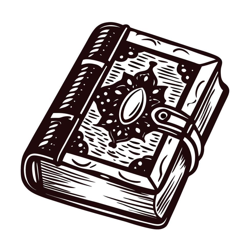 Vintage decorative book with ornate design and clasp in black and white vector