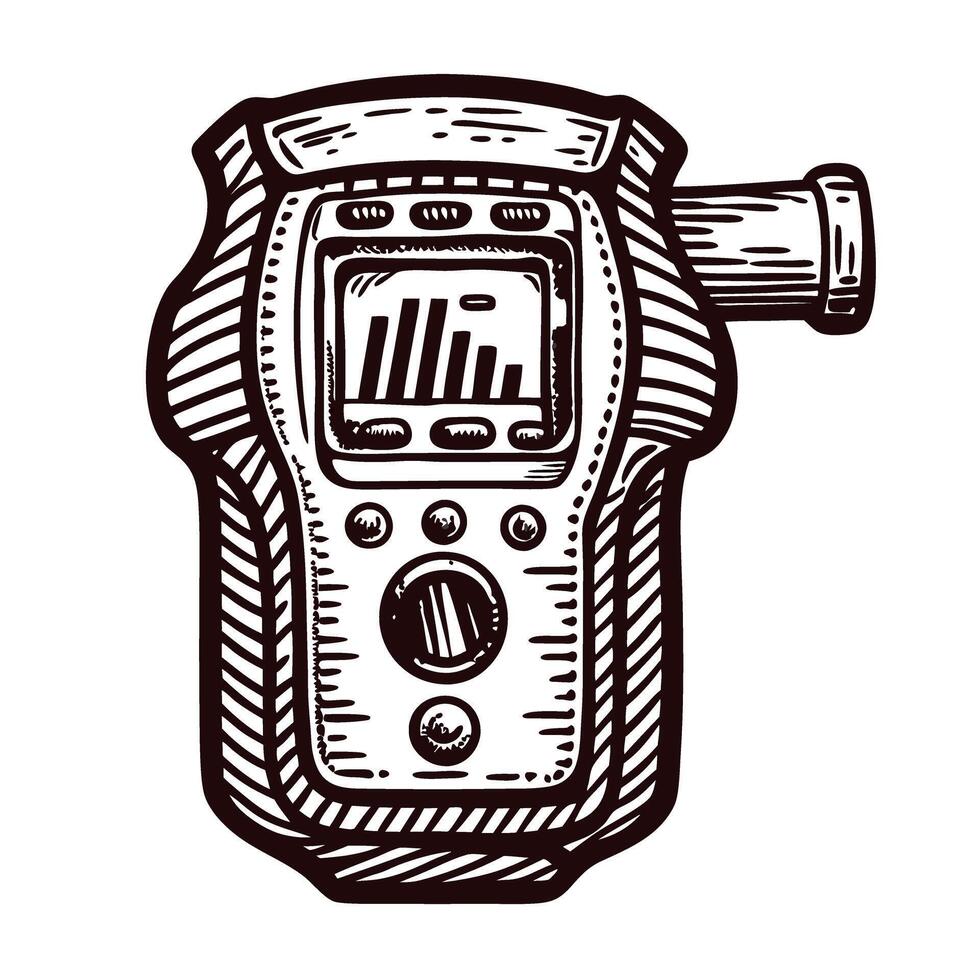 Vintage handheld device with screen and buttons sketch in black and white ink vector