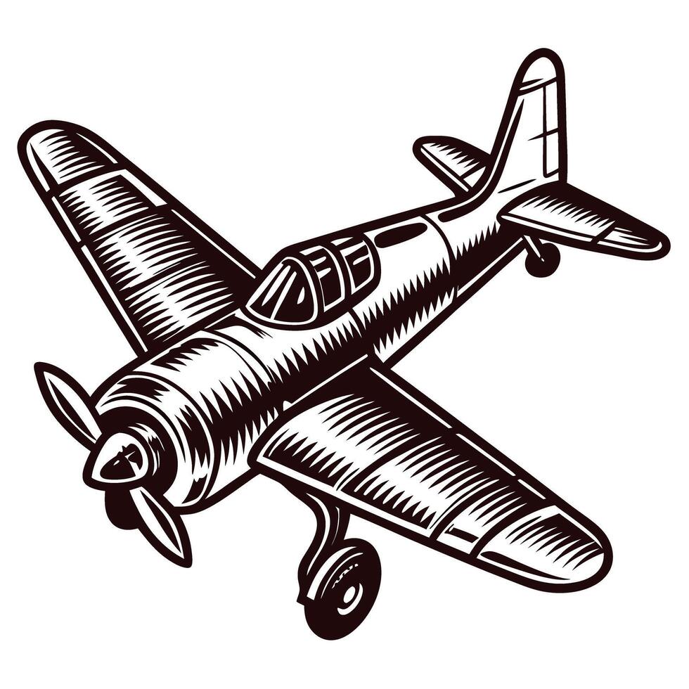 Vintage black and white of a classic propeller airplane in flight vector