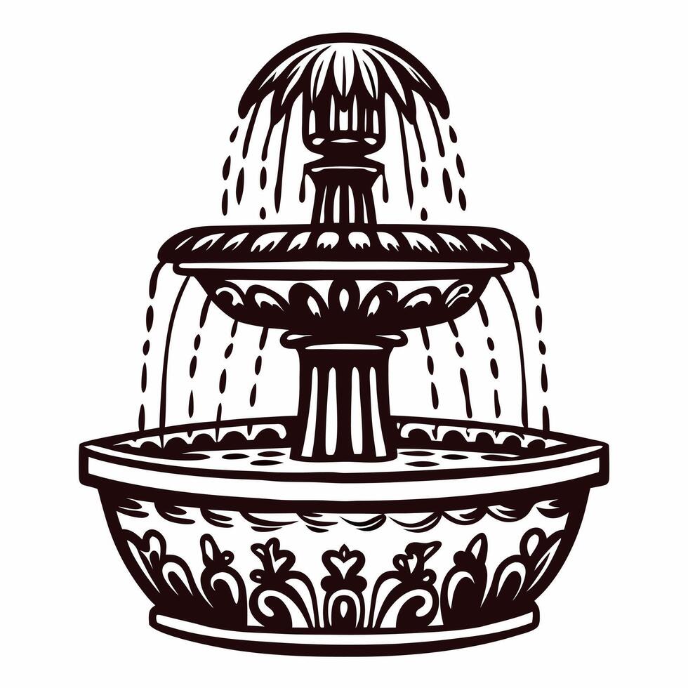 Elegant ornamental fountain with cascading water in a classic design vector