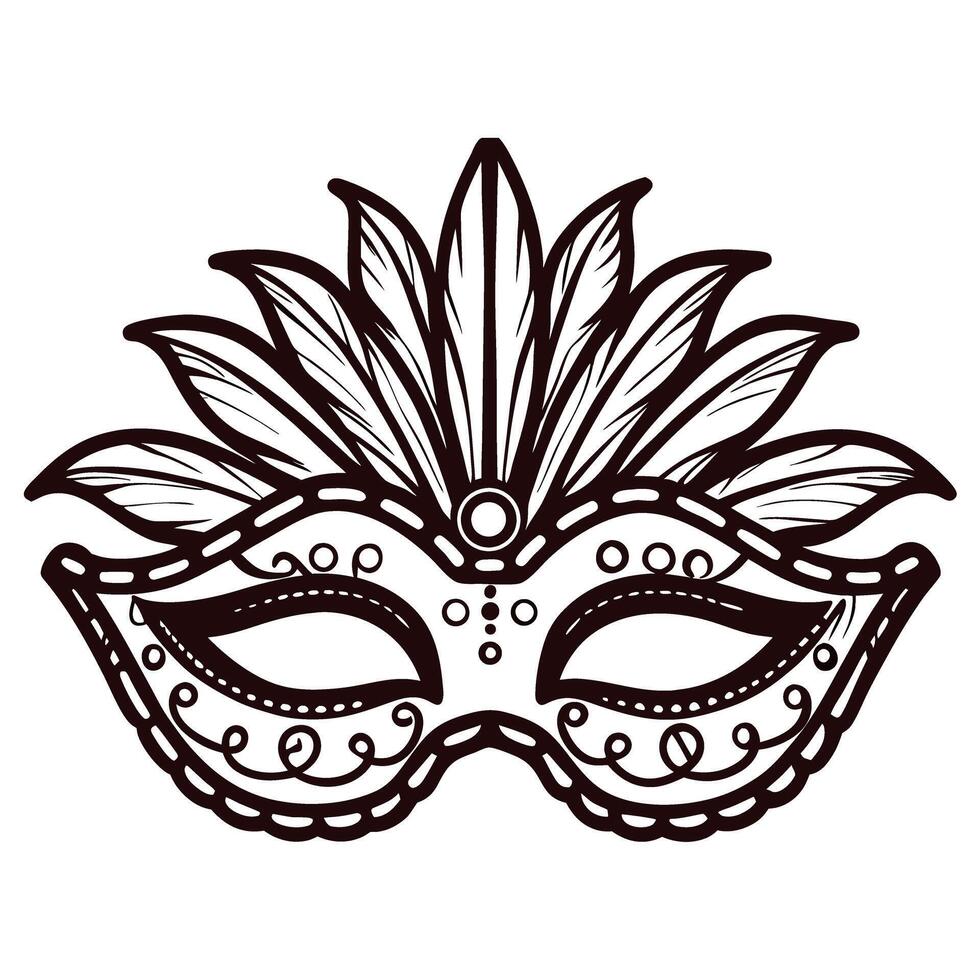 Intricate feathered masquerade mask with ornate patterns and decorative designs vector