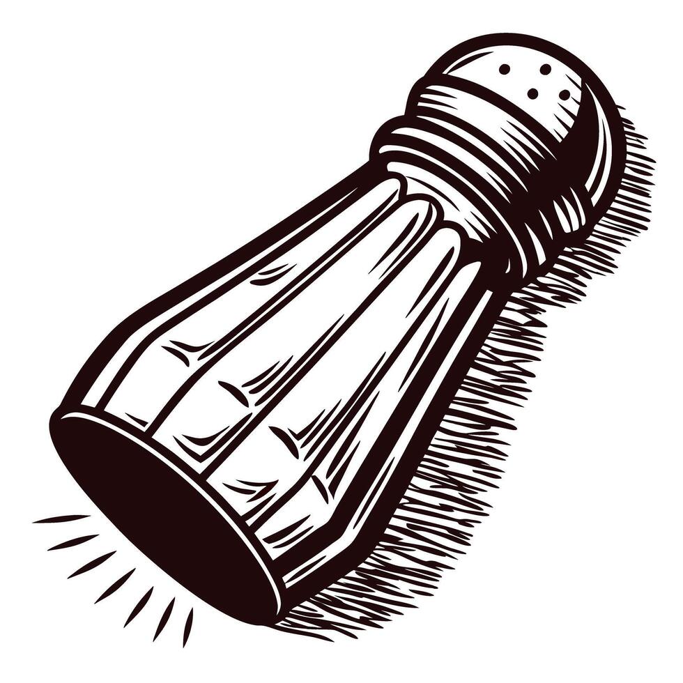 Vintage salt shaker with detailed lines in black and white design vector