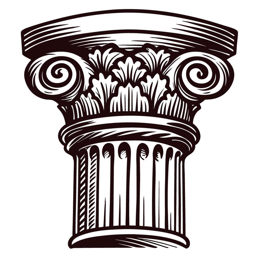 Intricate ionic column capital with classical greek architecture design vector