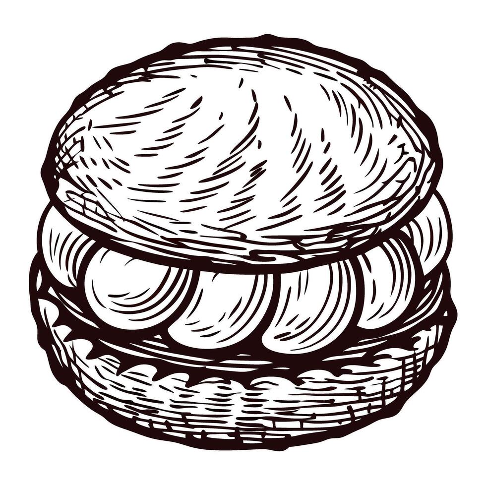 Detailed hand drawn of a classic cream puff pastry in black and white vector