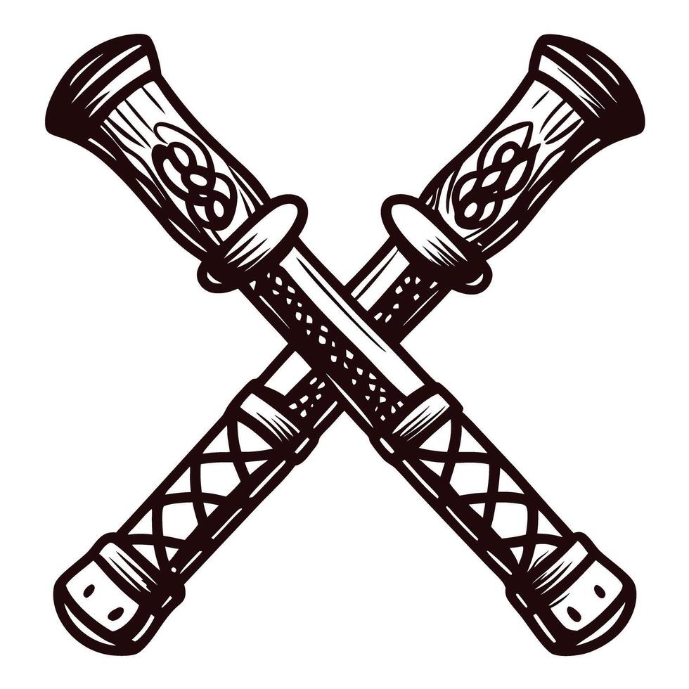 Crossed medieval swords with intricate handle designs on a white background vector