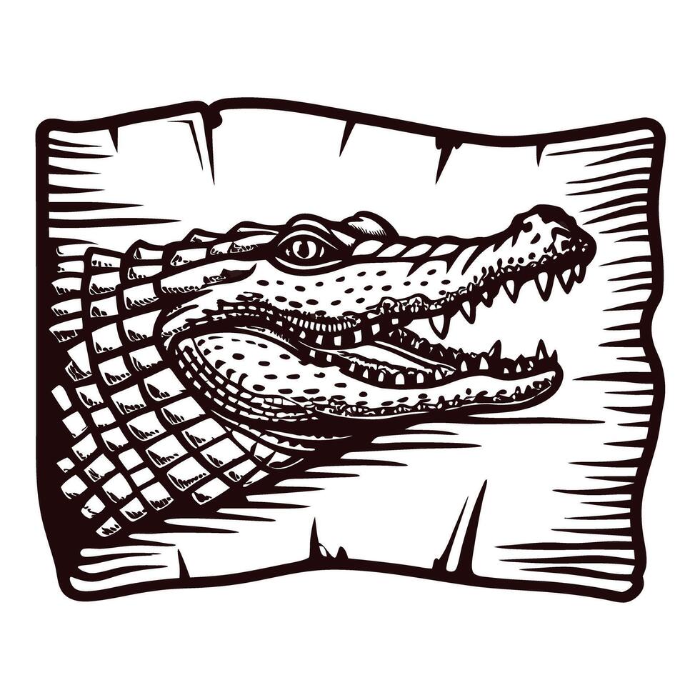 Intricate hand drawn crocodile on wooden background vector