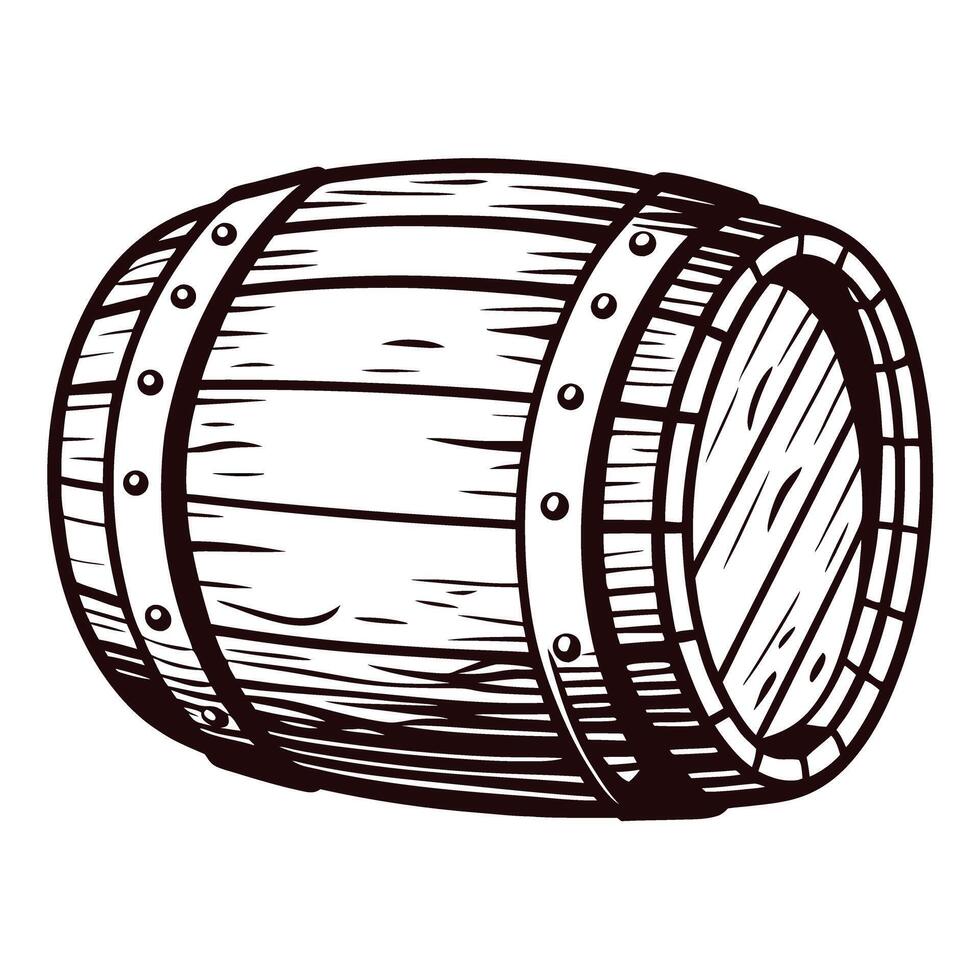 of a wooden barrel with metal rivets on an isolated white background vector