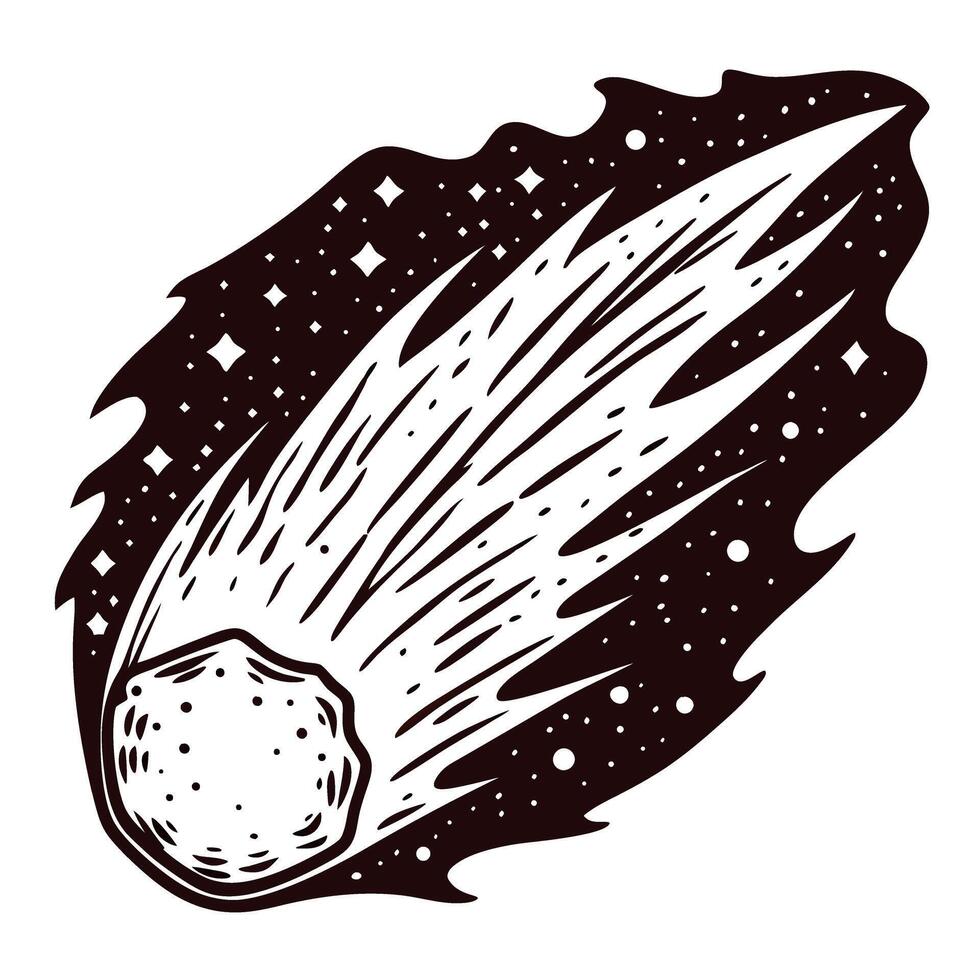 Black and white of a meteor shooting through space with stars vector