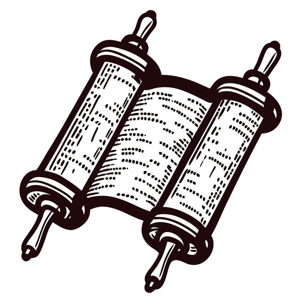 Historical scroll with ornate detailing and ancient text on wooden rollers vector