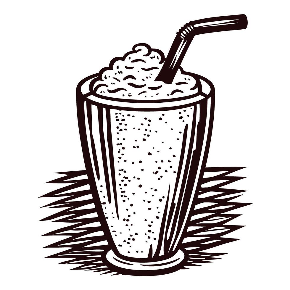 Retro hand drawn milkshake with straw on textured background vector