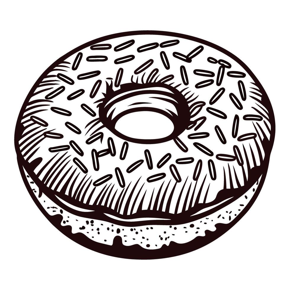 Detailed of a classic donut with sprinkles in black and white vector