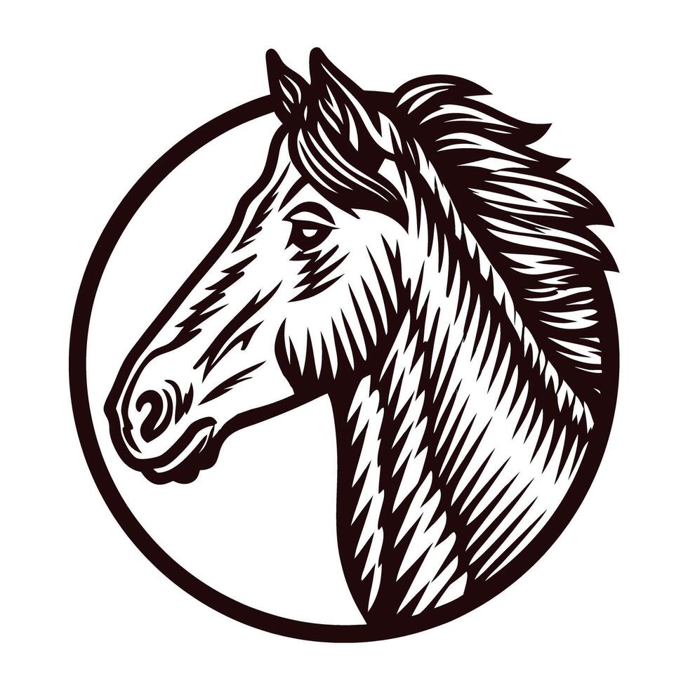 Detailed sketch of a horse head in circular frame with artistic linework vector