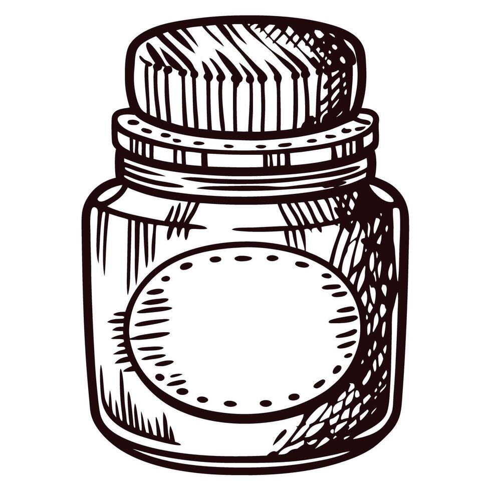 Retro hand drawn jar with lid and blank label for customizable design vector